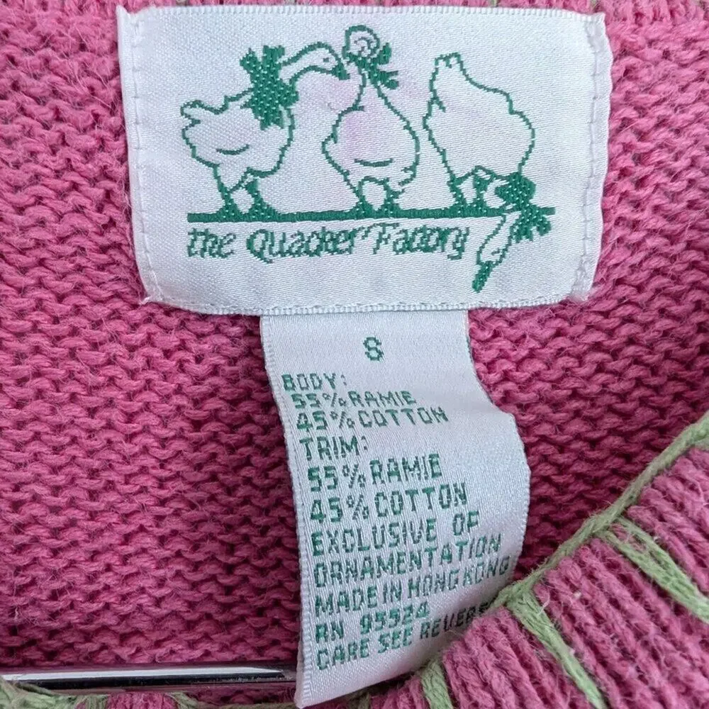 Quacker Factory Flamingo Tropical Novelty Embroidered Knit Top Pink Blue Small S